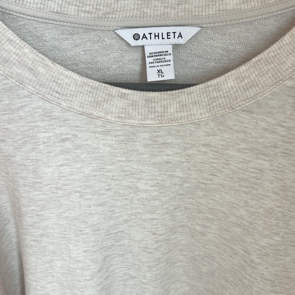 Athleta Heathered Oatmeal Long Sleeve Knit Tee With Drawstring Waist NWOT - Picture 3 of 8